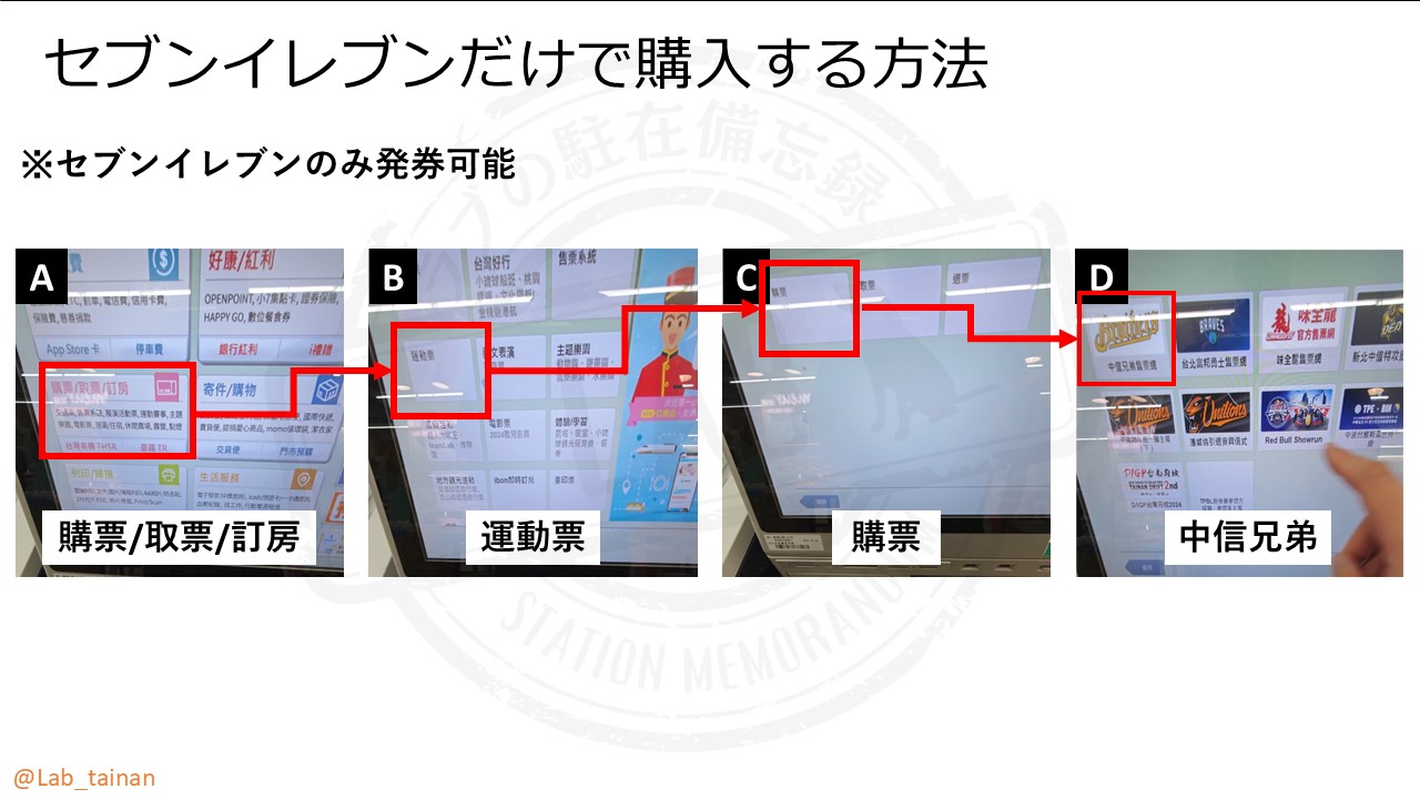 台湾プロ野球の中信ブラザーズのコンビニでのチケット購入方法（紙のチケット発券）